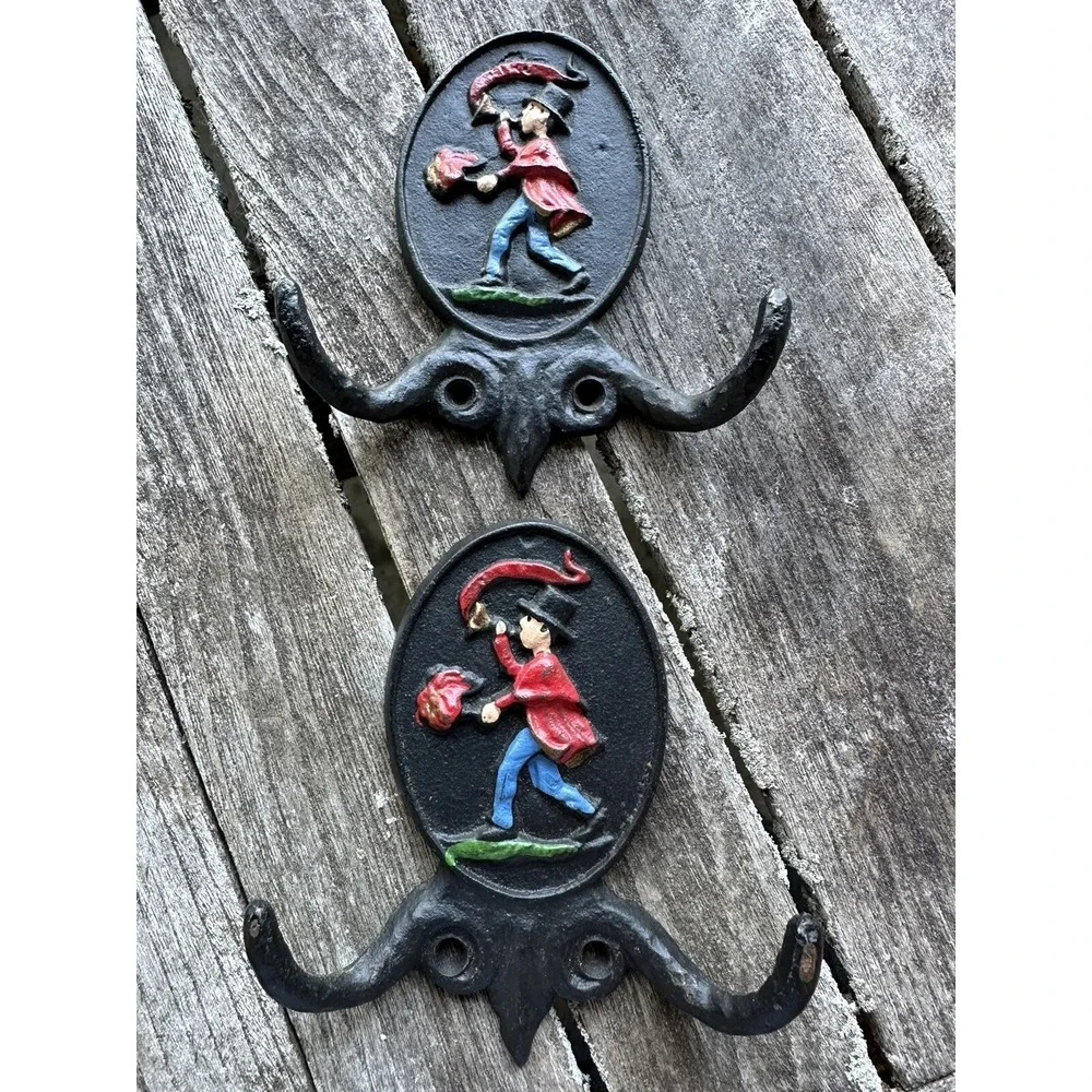 2 Vintage Cast Iron FA Philadelphia Fire Assn Parade 1776 Double Wall Coat Hooks